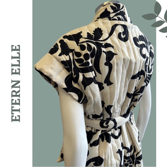 Etern Elle Black and White Patterned Vest Quilted Tie Waist Cap Sleeve small med - Picture 6 of 8